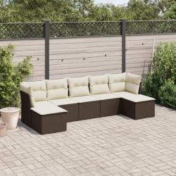 Salon de jardin avec coussins 7 pcs marron r&eacute;sine tress&eacute;e