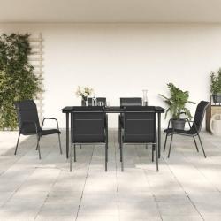 Ensemble &agrave; manger de jardin 7 pcs noir textil&egrave;ne et acier