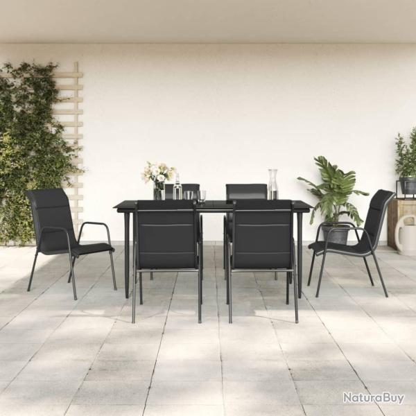 Ensemble � manger de jardin 7 pcs noir textil�ne et acier