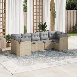 Salon de jardin avec coussins 7 pcs beige r&eacute;sine tress&eacute;e