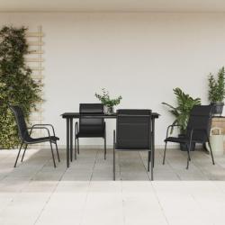 Ensemble &agrave; manger de jardin 5 pcs noir textil&egrave;ne et acier