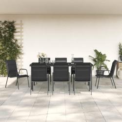 Ensemble &agrave; manger de jardin 9 pcs noir textil&egrave;ne et acier