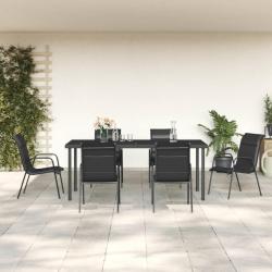 Ensemble &agrave; manger de jardin 7 pcs noir textil&egrave;ne et acier