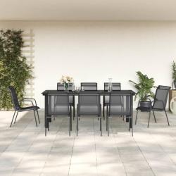 Ensemble &agrave; manger de jardin 9 pcs noir textil&egrave;ne et acier
