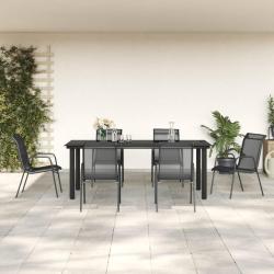 Ensemble &agrave; manger de jardin 7 pcs noir textil&egrave;ne et acier