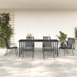 Ensemble &agrave; manger de jardin 7 pcs noir textil&egrave;ne et acier
