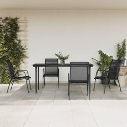 Ensemble &agrave; manger de jardin 5 pcs noir textil&egrave;ne et acier