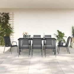 Ensemble &agrave; manger de jardin 9 pcs noir textil&egrave;ne et acier