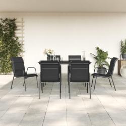 Ensemble &agrave; manger de jardin 7 pcs noir textil&egrave;ne et acier