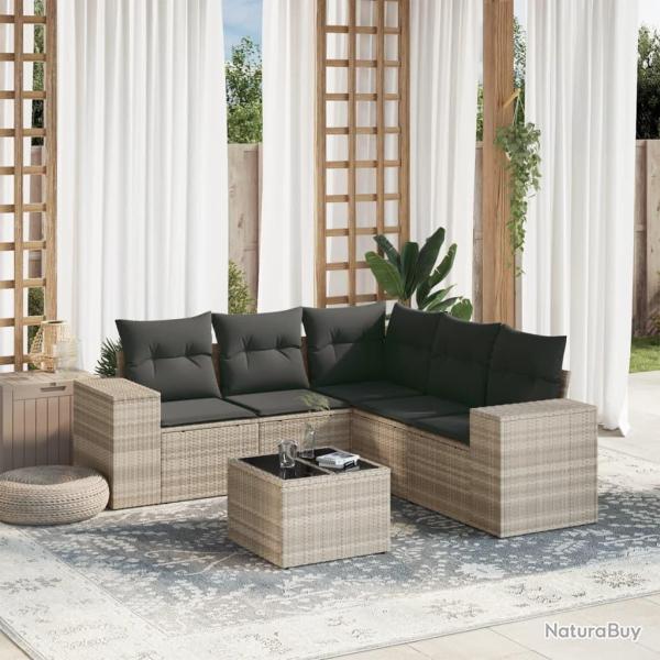 Salon de jardin 6 pcs avec coussins gris clair r�sine tress�e