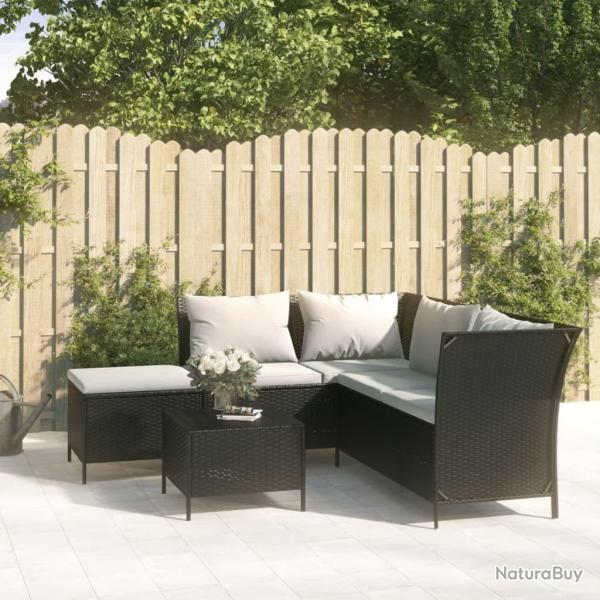Salon de jardin 4 pcs avec coussins Noir R�sine tress�e