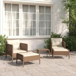 Salon de jardin 5 pcs avec coussins Marron R&eacute;sine tress&eacute;e