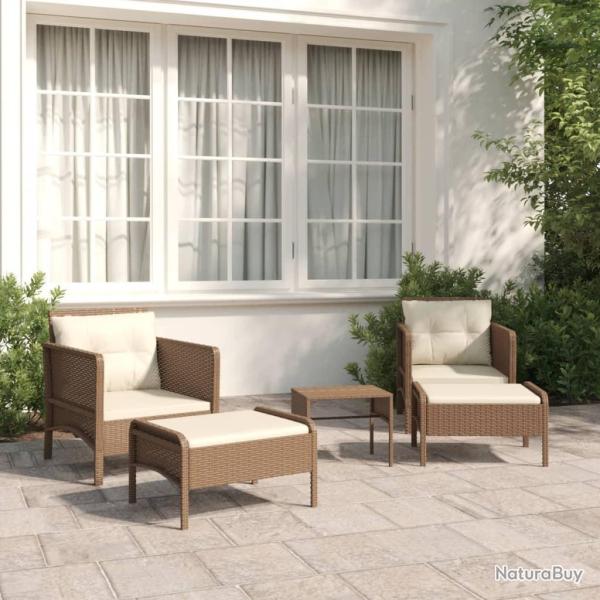 Salon de jardin 5 pcs avec coussins Marron R�sine tress�e