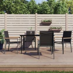 Ensemble &agrave; manger de jardin 5 pcs noir textil&egrave;ne et acier
