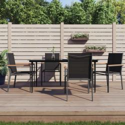 Ensemble &agrave; manger de jardin 5 pcs noir textil&egrave;ne et acier