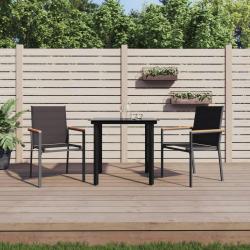 Ensemble &agrave; manger de jardin 3 pcs noir textil&egrave;ne et acier