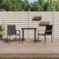 Ensemble &agrave; manger de jardin 3 pcs noir textil&egrave;ne et acier