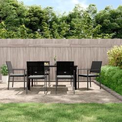 Ensemble &agrave; manger de jardin 7 pcs coussins r&eacute;sine tress&eacute;e acier