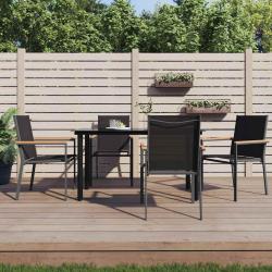 Ensemble &agrave; manger de jardin 5 pcs noir textil&egrave;ne et acier