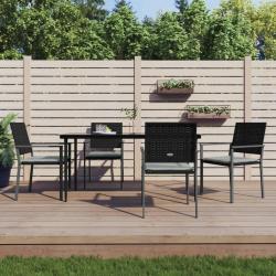 Ensemble &agrave; manger de jardin 5 pcs coussins r&eacute;sine tress&eacute;e acier