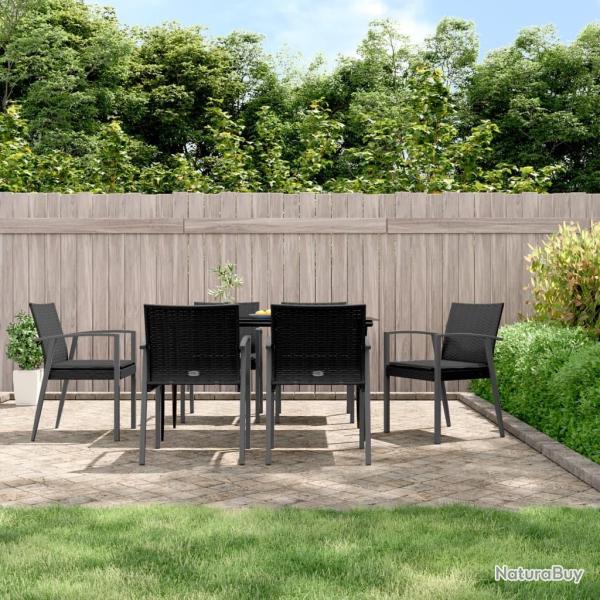 Chaises de jardin et coussins lot de 6 noir 56,5x57x83 cm rotin