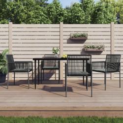 Ensemble &agrave; manger de jardin coussins 5pcs noir rotin et acier