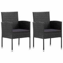 Chaises de jardin avec coussins noir lot de 2 r&eacute;sine tress&eacute;e