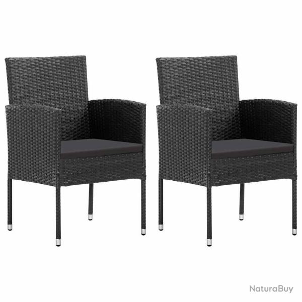 Chaises de jardin avec coussins noir lot de 2 r�sine tress�e