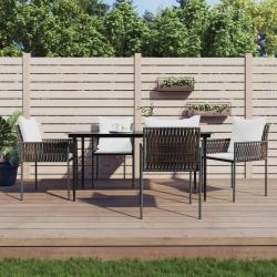 Ensemble &agrave; manger de jardin 5 pcs coussins r&eacute;sine tress&eacute;e acier