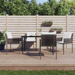 Ensemble &agrave; manger de jardin 5 pcs coussins r&eacute;sine tress&eacute;e acier