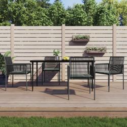 Ensemble &agrave; manger de jardin coussins 5pcs noir rotin et acier