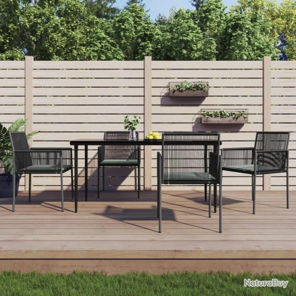 Ensemble � manger de jardin coussins 5pcs noir rotin et acier