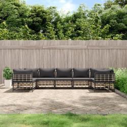 Salon de jardin 7 pcs avec coussins anthracite r&eacute;sine tress&eacute;e