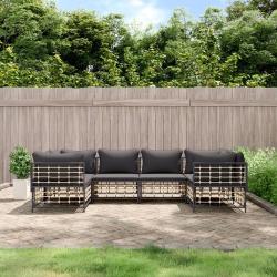Salon de jardin 6 pcs avec coussins anthracite r&eacute;sine tress&eacute;e