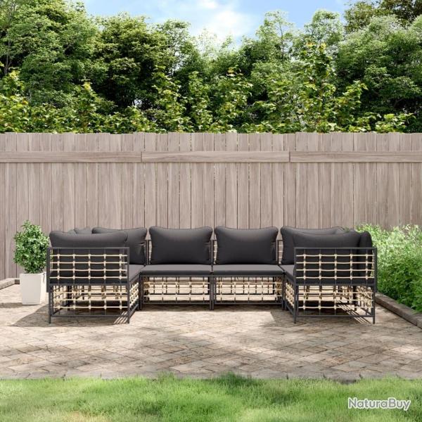 Salon de jardin 6 pcs avec coussins anthracite r�sine tress�e