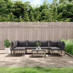 Salon de jardin 7 pcs avec coussins anthracite r&eacute;sine tress&eacute;e