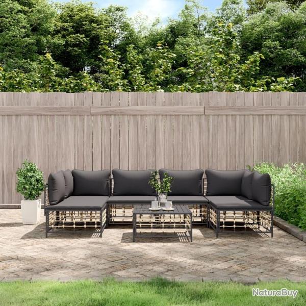 Salon de jardin 7 pcs avec coussins anthracite r�sine tress�e