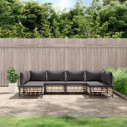 Salon de jardin 6 pcs avec coussins anthracite r&eacute;sine tress&eacute;e