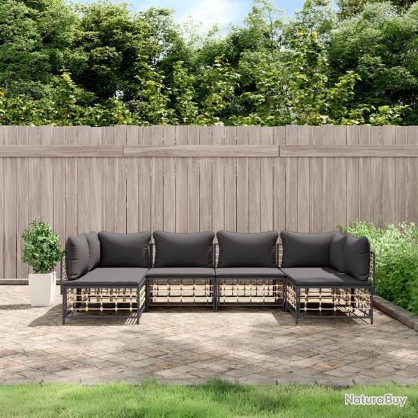 Salon de jardin 6 pcs avec coussins anthracite r�sine tress�e