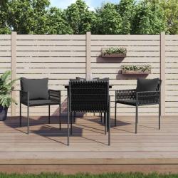 Ensemble &agrave; manger de jardin 5 pcs coussins r&eacute;sine tress&eacute;e acier
