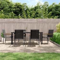 Ensemble &agrave; manger de jardin 7 pcs noir textil&egrave;ne et acier