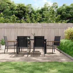 Ensemble &agrave; manger de jardin 7 pcs noir textil&egrave;ne et acier