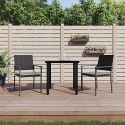 Ensemble &agrave; manger de jardin 3 pcs coussins r&eacute;sine tress&eacute;e acier