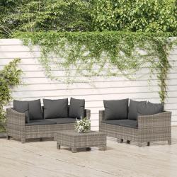 Salon de jardin 5 pcs avec coussins Gris R&eacute;sine tress&eacute;e