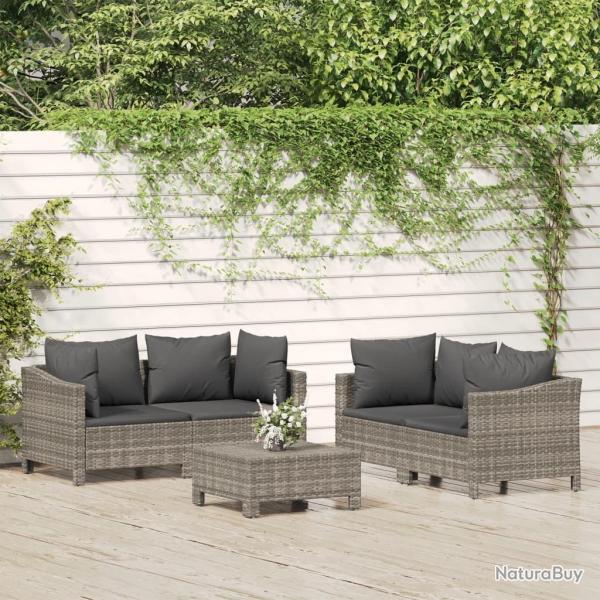 Salon de jardin 5 pcs avec coussins Gris R�sine tress�e