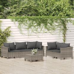 Salon de jardin 6 pcs avec coussins Gris R&eacute;sine tress&eacute;e
