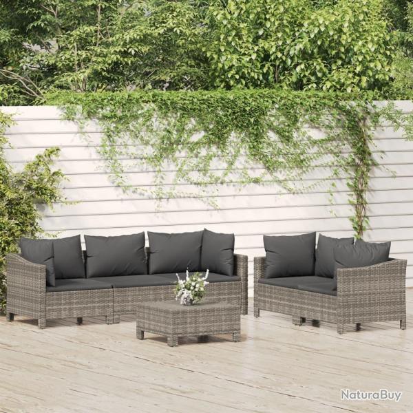 Salon de jardin 6 pcs avec coussins Gris R�sine tress�e