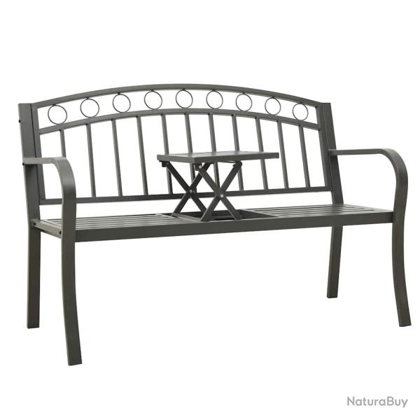 Banc de jardin avec table Gris 120 cm Acier