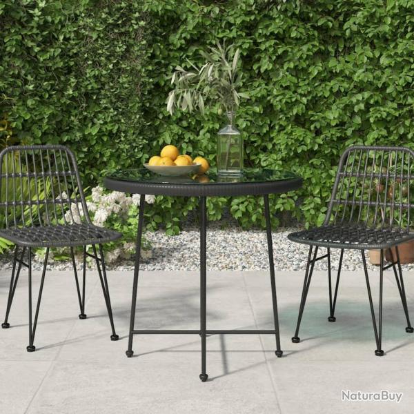 Table de salle � manger Noir �80 cm Verre tremp� et acier