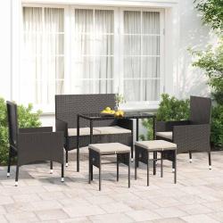 Salon de jardin 6 pcs avec coussins Noir R&eacute;sine tress&eacute;e